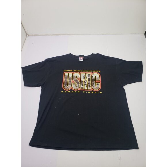 Vintage USMC United State Marine Corp Semper Fidelis Black T Shirt Size 2XL - Picture 1 of 14